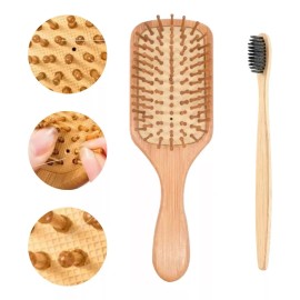 Universo en Linea Cepillo Madera Bambú Natural Ecológico + Regalo Peine Bambú