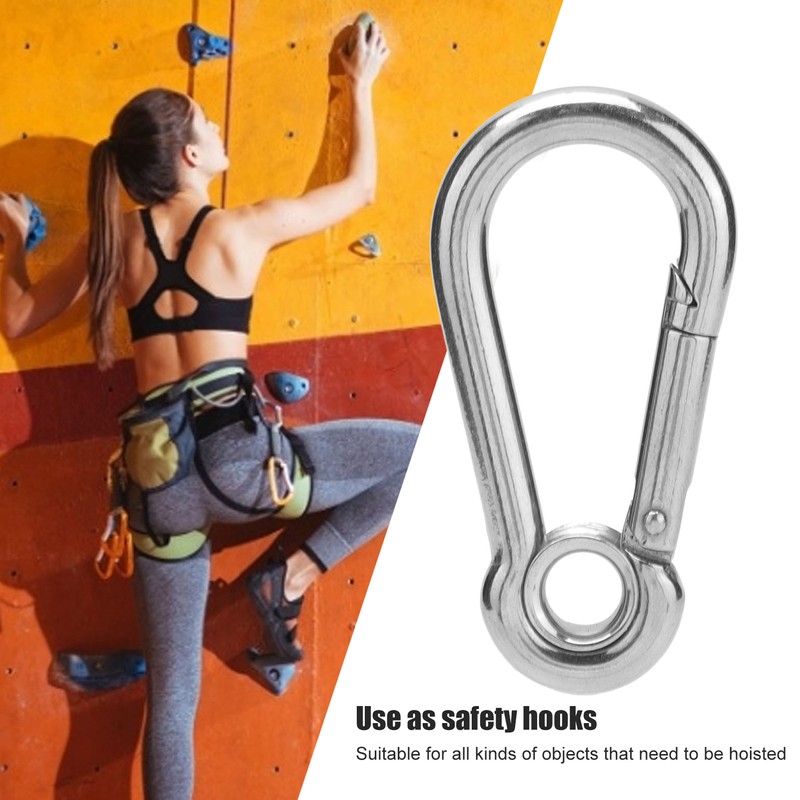 10Pcs Snap Hook Stainless Steel Safety Rope Spring Carabiner Hanging