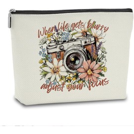 Cosmetic Bag Organizer Travel, Compact Lightweight Accessory for Travel and Daily Use - VICBOU Retro Camera Wildflowers Makeup