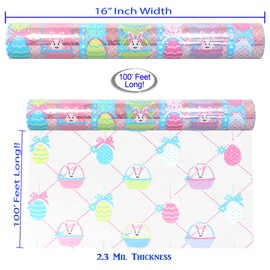 AnapoliZ Easter Cellophane Wrap Roll | 100’ Ft. Long X 16” In. Wide 2.3 Mil Thick , Crystal Clear , Design Cello Wrapping Paper for Treats , Baskets , Gifts Bunnies & Eggs