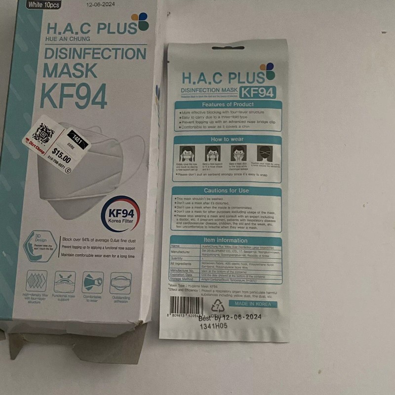 H.A.C PLUS KF94 Disinfection Mask, (Pack of 10) H.A.C Plus