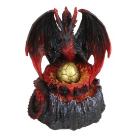 Ebros Red Hell Fire Magma Dragon Mother Guarding LED Golden Egg Figurine Light