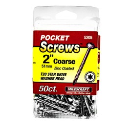 Milescraft 5205 Wood Pocket Hole Screws - #7 x 2" Washer Head with Coarse Thread (50pc.), Torx Drive Self-Tapping, For Indoor Use