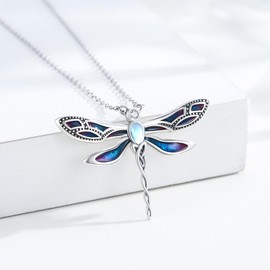 ZIPPICE Moonstone Dragonfly Necklace 925 Sterling Silver Dragonfly Pendant Necklace Blue Gradient Oil Dropping Dragonfly Moonstone Christmas Jewellery Gifts for Women Girls Wife Lover Girlfriend