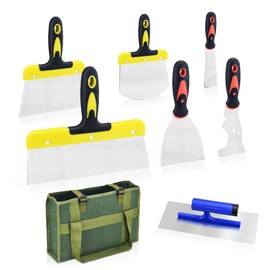 JXZSJ-Drywall Knife Set, 7 Pieces Stainless Steel Drywall Hand Tool Kit Includes Taping Knife, Putty Knives, Finishing Trowel, Paint Scraper, Yellow handbag