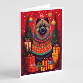 Caroline's Treasures DAC3113GCA7P Keeshond Holiday Christmas Greeting Cards Pack of 8 Blank Cards with Envelopes Whimsical A7 Size 5x7 Blank Note Cards