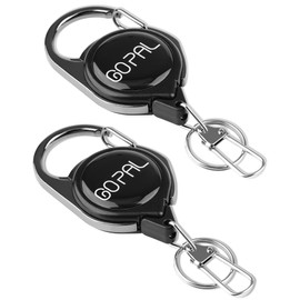 [Go Pal] GF01 Heavy Duty Reel Key Chain with Carabiner Carabiner Pin On Reel Key Reel Telescopic Anti-Drop Cord Black Pack of 2