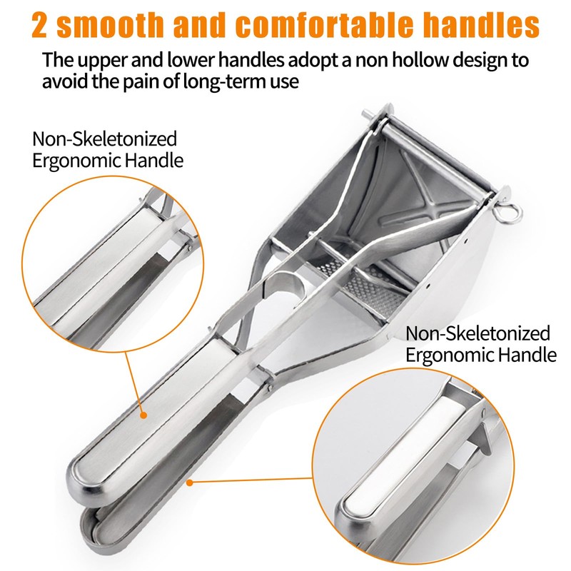 Stainless Steel Potato Press with Comfort Handle, Large Hole Potato