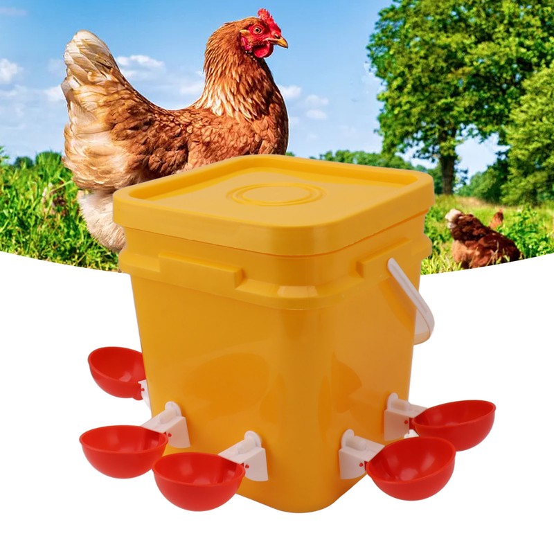Automatic Chicken Waterer Cup with 12L Handheld Barrel Poultry Drinking