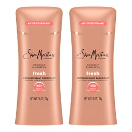 SheaMoisture Antiperspirant Deodorant Stick Fresh Coconut & Hibiscus 2 Count for 48HR Sweat & Odor Protection with No Parabens & No Mineral Oil 2.6 oz