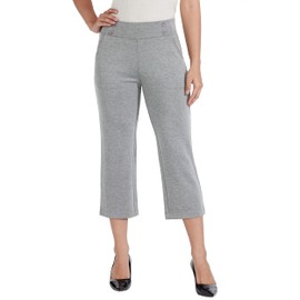 Willit Women's Capri Pants Dress Yoga Capri Stretch Business Work Casual Capris Straight Leg Office Pants 21" Charcoal Light Gray L