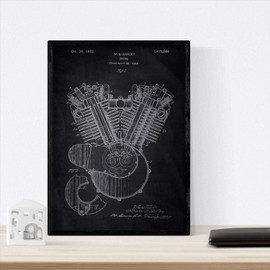 Nacnic Harley Davidson Combustion Engine Patent Poster with Old Design Patent A3 Black Background