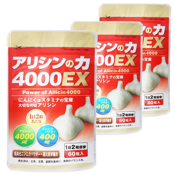 ３個セット ニンニク サプリ ニオイが気にならない アリシンの力4000EX にんにく 60粒×３ 約90日分 ありしん 女性