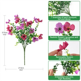 Homsunny Artificial Fake Flowers for Outdoors Spring Decor 12 Bundles Fake Plants Faux Silk Flowers Outside UV Resistant for Planter Front Porch Garden Patio