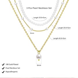 RYMAUP Gold Pearl Necklace for Women 14K Gold Plated Multilayer Pearl Choker Pearl Earrings Pearl Bracelets Trendy Gold Jewelry Set for Women Gift, gold