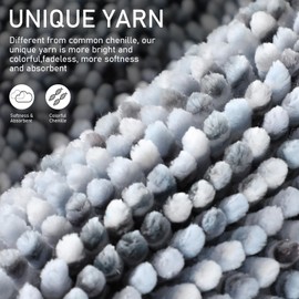 Yimobra Bath Mats for Bathroom Non Slip, 31.5x20, Extra Soft Chenille Bathroom Rugs, Fluffy Plush Luxury Shower Mat Outside, Water Absorbent, Machine Washable, Sink and Tub, Light Grey & Dark Grey