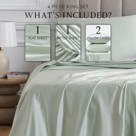 Linen Closet Luxury Cotton 1000 Thread Count Egyptian Cotton 4-Piece Sheet Set, King, Light Green