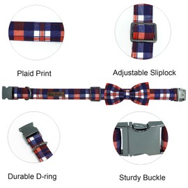 Bobo Rainbow Plaid Print Pet Collar with Bow Tie - Adjustable Metal Buckle Collar Gift for Small Dogs
