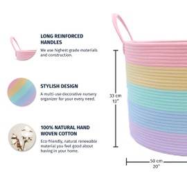 OrganiHaus OrganiHaus Cute Basket for Pastel Rainbow Classroom Decor 20x13, Toy Basket Storage for Kids Room, Toy Bins for Kids Organizer, Large Blanket Basket Living Room, Rainbow Storage Bins, Nursery Hamper