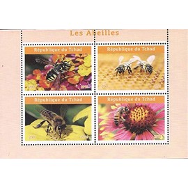 Chad - 2019 Bees on Stamps - 4 Stamp Sheet - 3B-736