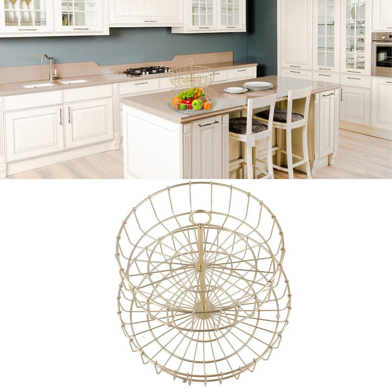 2 Tier Fruit Basket Iron Round Golden Nordic Household Snack