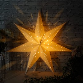 Paper Star Lantern, 8 Mode 50 LEDs Firework Fairy String Lights, Light up Hollow Out Star Hanging Decoration for Indoor Outdoor Room Wedding Christmas Party (7-Point Star, 1 Set)