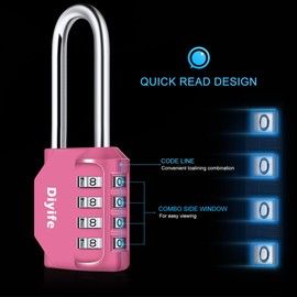 2.6 Inch Long Shackle Combination Lock, Diyife 4-Digit Outdoor Waterproof Padlock, Plated Steel Combination Clasp with High Security, Schools, Gyms, Lockers, Pink