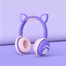 Ele-Gate Audifonos Ele-gate Inalambricos Gato Bluetooth Mic Control Color Violeta Luz Multicolor