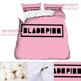 NlsqUK Blackpiin Single Duvet Cover, Kpop Single Bedding Set, Quilt Cover Pillow Cases 3 Pieces Ultra Soft Chemical Fiber Print Clear Smooth Zipper for KPOP Fans and Girls
