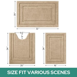 HOMEIDEAS Bathroom Rugs Sets 3 Piece, Super Soft and Absorbent Non Slip Microfiber Toilet Bath Mat with U-Shaped (Khaki)