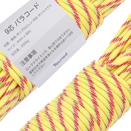 Youriad 007_097 Paracord 0.2 inch (4 mm) Strap Rope, 7 Cores, 98.8 ft (30 m), Load Capacity 550 lbs (250 kg), Yellow & Red & Light Green & White 189