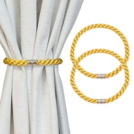HIASTRA Magnetic Curtain Tiebacks, 2pcs Modern Handmade Rope Curtain Tie Backs Decorative Curtain Holdbacks Holders Cord for Window Sheer Drapes Indoor Outdoor, Gold