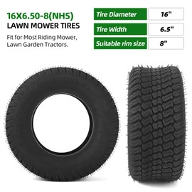 AR-PRO (2-Pack) 16x6.50-8 Tires - 4PR Durable Tubeless, Replacement Lawn Tractor Tires with Deep Ribbed Treads, Rim Not Included
