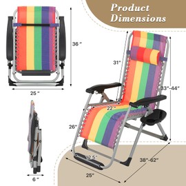 Athena Collection Zero Gravity Outdoor Lounge Chair Set of 2 with Removable Cushion, 29" Width Reclining Pool Lounge Lawn Chairs Recliner, Outdoor Chaise for Beach Patio Backyard Outside, Rainbow