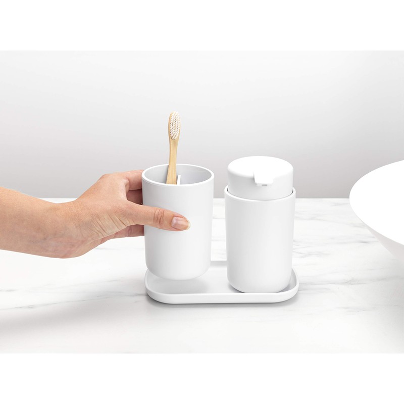 Brabantia Renew Collection Plastic Bathroom Set, White, Set of 3