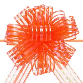 Unifizz 5pcs 4 Inch Large Organza Pull Bow with Chiffon Ribbon for Baskets Wedding Wrapping（Orange）