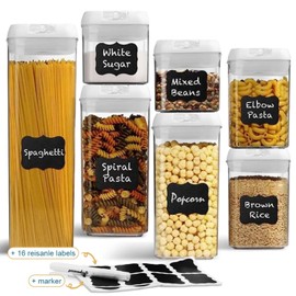 KOSBON Airtight Food Storage Containers White, 7Pcs Plastic Cereal Containers with Easy Lock Lids for Kitchen Pantry, Organization and Storage, BPA Free