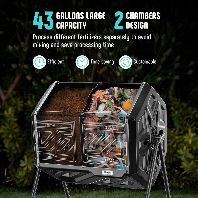 Werph Compost Bin Outdoor Composter, Fast Assembly 43 Gallon Dual