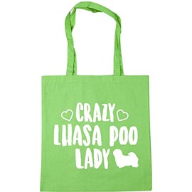 Hippowarehouse Crazy lhasa poo lady - dog Tote Shopping Gym Beach Bag 42cm x38cm, 10 litres