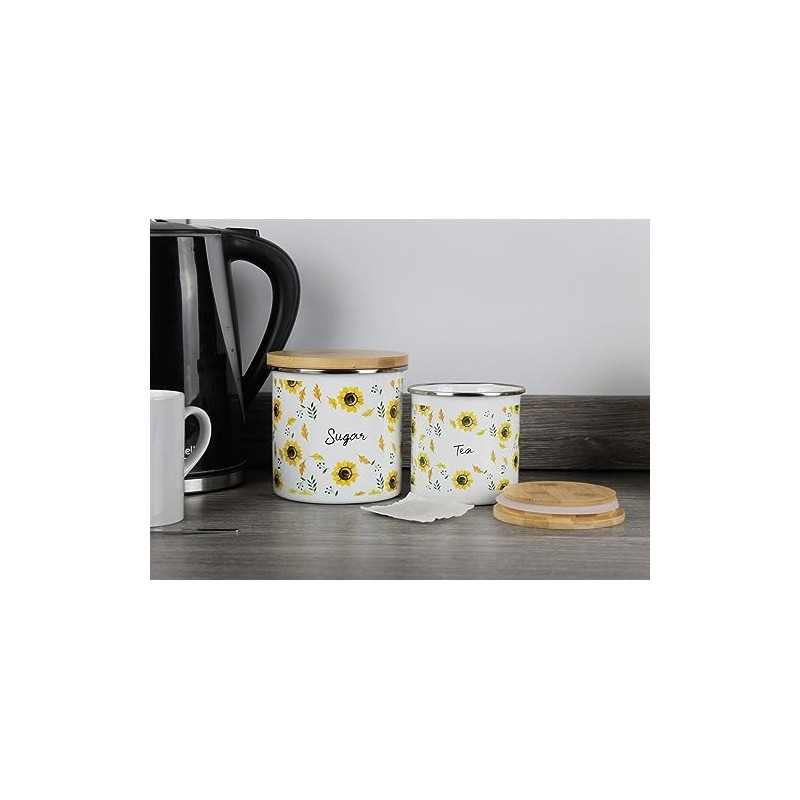 Purely Home Sunflowers Tea Storage Canister - White Floral Metal