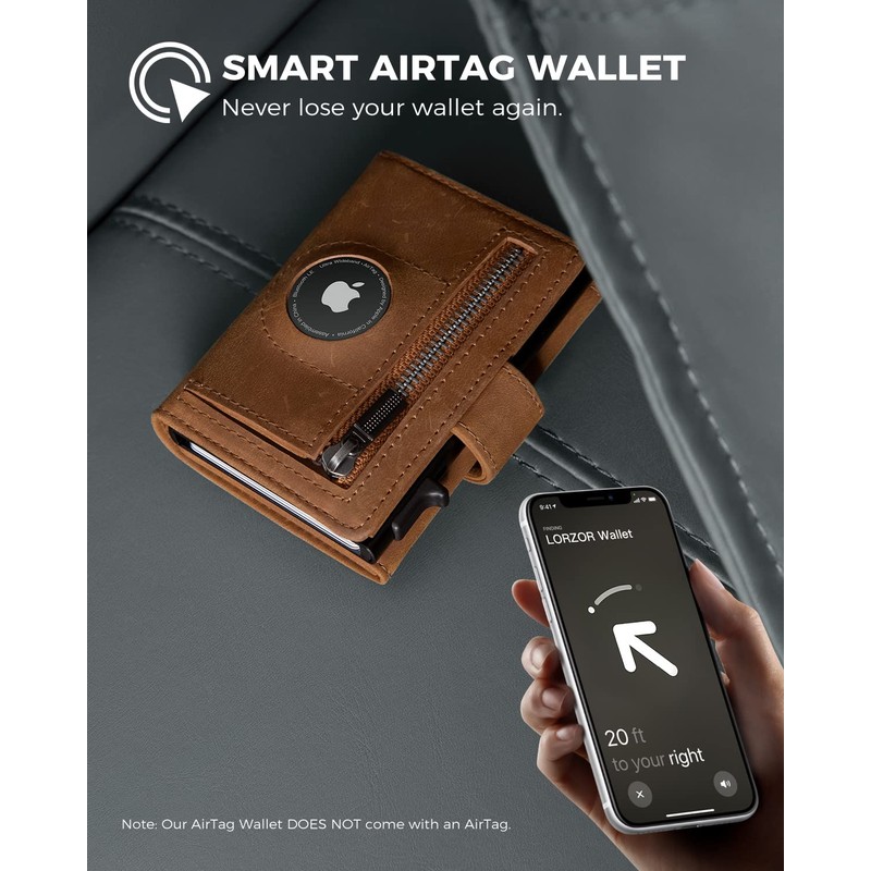 DODENSHA AirTag Wallet, RFID Blocking Genuine Leather Pop Up Credit
