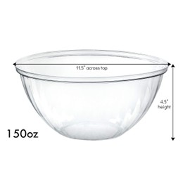 PLASTICPRO Disposable 150 Ounce Round Crystal Clear Plastic Serving Bowls for Snack or Chip ,Candy Dish, Party Salad Container Pack of 2