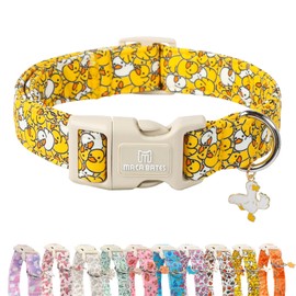 Maca Bates Yellow Duck Dog Collar Puppy Collars Durable Comfortable Adjustable Birthday Gift for XS Small Medium Large XL Girl Boy Female Male Dogs Pet with White Buckle
