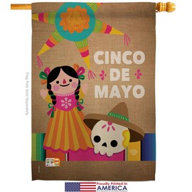 Ornament Collection HS192059-P3-03 Cinco de Mayo Day Country & Primitive Southwest Impressions Decorative Vertical 28" x 40" House Flag Set Wood Dowel with String Hardware