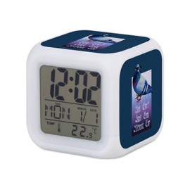 Fabulous Blue Illuminated Cube Alarm Clock - You Can't Spell Cool Collage Vintage Illustration Art Animal Pigeon Humour Puns Zoomer Streetwear Parody - 7.8 x 7.8 x 7.8 cm - Retro Lighting Multicolor