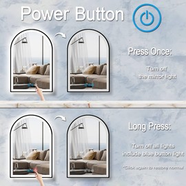 THEKLA 30x20 Inch Bathroom Black Arch Vanity Mirror with Light Black Frame Arch LED Mirror for Bathroom Wall Arched Lighted Mirror AntiFog Dimmable 3Color Black Framed Arch Smart LED Light up Mirror