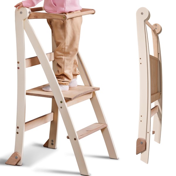Wooden Montessori Foldable Toddler Standing Stool – Space-Saving Step Stool