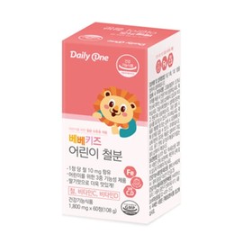 10by10 데일리원 베베키즈 어린이 철분 1,800mg X 60정 1통 DailyOne Bebe Kids Iron 1,800mg X 60 Tablets 1 Bottle
