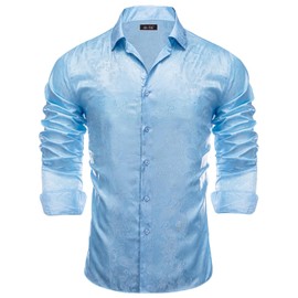 Hi-Tie Baby Blue Shirts for Men Long Sleeve Casual Button Down Regular Fit Button Up Shirts Formal Wedding Business Party