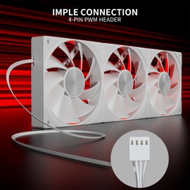 upHere gaming U3T3 All-in-One PC Fan, Low Noise 4-Pin PWM 3x120mm Case Fan, High Performance Cooling 1650 RPM Hydraulic Bearing Computer Fan, 25dB(A) Quiet Fan for PC Case CPU Cooling - White